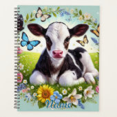 Jong kalf met bloemenkrans en vlinders planner (Voorkant)
