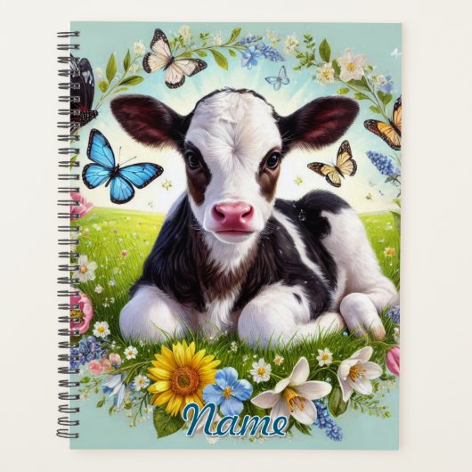 Jong kalf met bloemenkrans en vlinders planner (Voorkant)