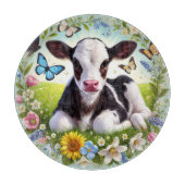 Jong kalf met bloemenkrans en vlinders snijplank (Voorkant)