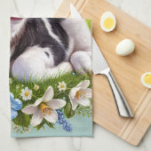 Jong kalf met bloemenkrans en vlinders theedoek (Quarter Fold)