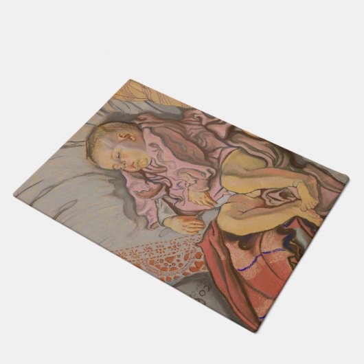 Jong Kind Slapen op een Kussen Deurmat (Schuin)