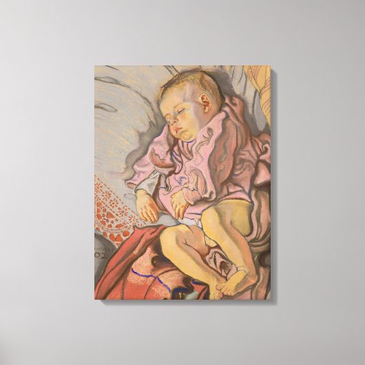 Jong Kind Slapen op een Kussen (door Wyspiański) Canvas Afdruk (Voorkant)