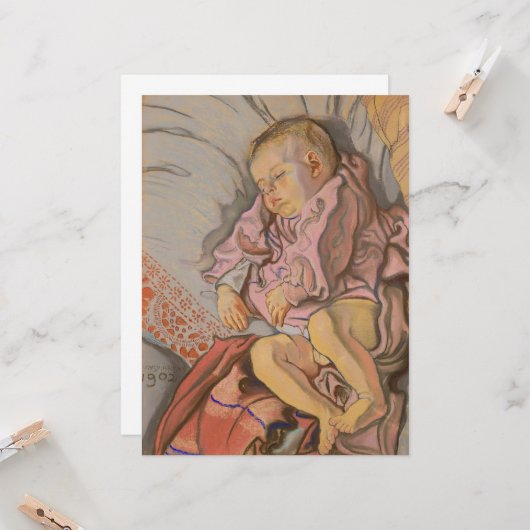 Jong Kind Slapen op een Kussen Kaart (Voorkant / Achterkant in situ)