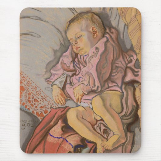 Jong Kind Slapen op een Kussen Muismat (Voorkant)