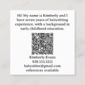 Jong konijn babysitter vierkante visitekaartje (Achterkant)