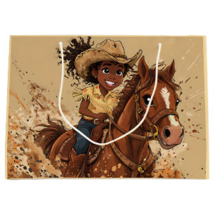 Jong Lachend Meisje Rijdt Op Haar Paard Groot Cadeauzakje