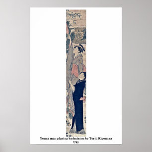 Jong man die een badminton speelt door Torii, Kiyo Poster