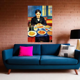 Jong man en diner op tafel AI Art Poster