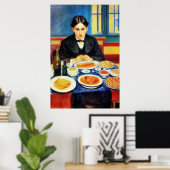Jong man en diner op tafel | AI Art Poster (Thuiskantoor)