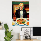 Jong man en feestdiner | AI Art Poster (Thuiskantoor)