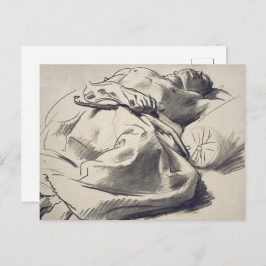 Jong Man in Bed Briefkaart (Voorkant / Achterkant)