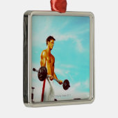 Jong man met blaasbalken metalen ornament (Rechts)