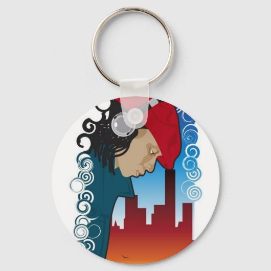 Jong Man met hoofdtelefoon Sleutelhanger (Voorkant)