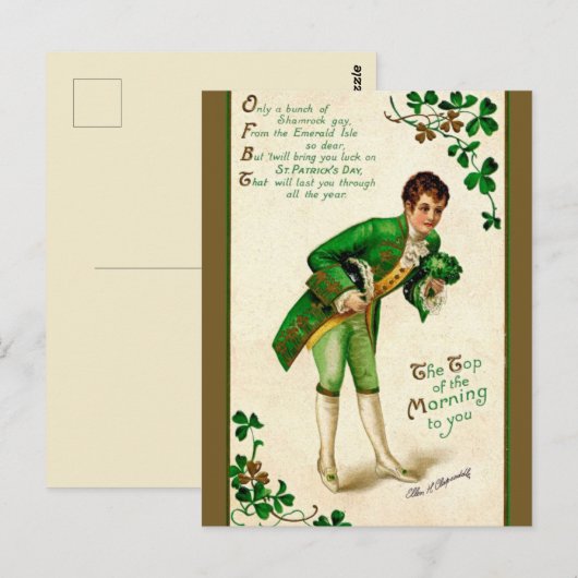  jong Man met shamrock Bouquet Briefkaart (Voorkant / Achterkant)