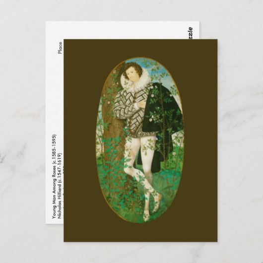 Jong Man onder Rozen van Hilliard Briefkaart (Voorkant / Achterkant)