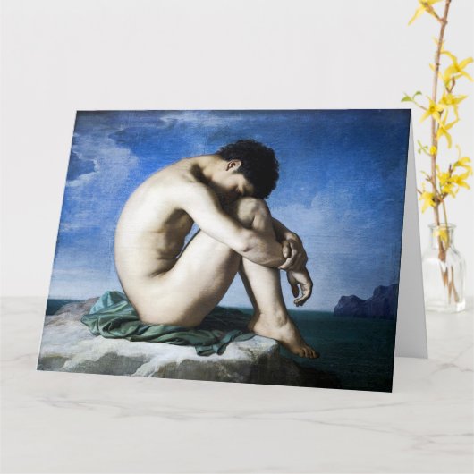 Jong Man van het Zee Fine Art Groetjes Kaart (Gele Bloem)