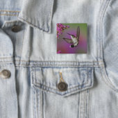 Jong mannelijke Robijnkeelkolibrie Vierkante Button 5,1 Cm (In situ)