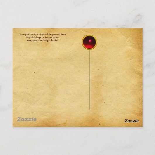 JONG MEISJE, ANTIEK VINEYARD GRAPES EN WIJN BRIEFKAART (Achterkant)