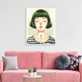 Jong meisje blaast paardenbloem met gesloten ogen canvas afdruk (Insitu (Woonkamer))