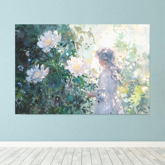 *~* Jong Meisje BLOEMEN TV2 Stretched Canvas Print (Insitu (Houten vloer))