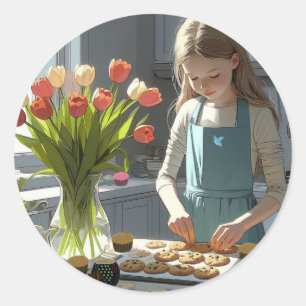 Jong Meisje Cookie Baker Ronde Sticker