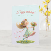 Jong meisje dat bloeit in de lentebries kaart (Gele Bloem)