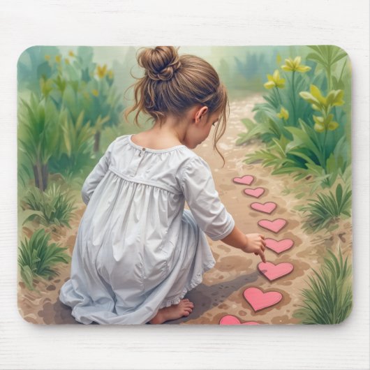 Jong meisje dat een hartpad Creëer Muismat (Voorkant)