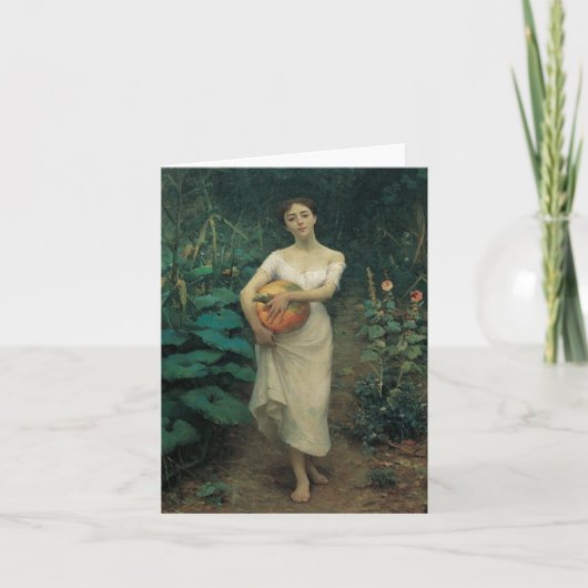 Jong meisje dat een pompoen draagt kaart (Voorkant)