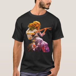 Jong meisje dat gitaar speelt op een zwarte T-shir T-shirt