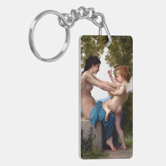 Jong meisje dat zichzelf verdedigt tegen Eros Cupi Sleutelhanger (Voorkant Links)