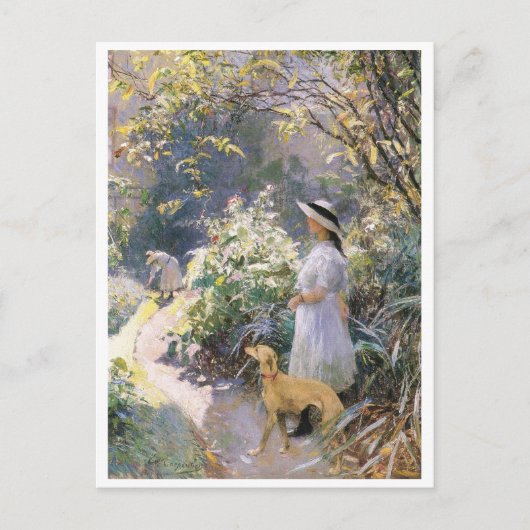 Jong meisje en haar windhond in de tuin Art Briefkaart (Voorkant)