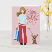 Jong meisje en pup Happy Birthday Kaart (Gele Bloem)