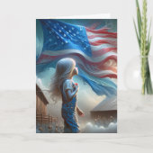 Jong meisje in katoenen veld met vlag kaart (Voorkant)