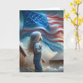 Jong meisje in katoenen veld met vlag kaart (Gele Bloem)