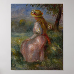 Jong meisje in roze door Renoir Poster