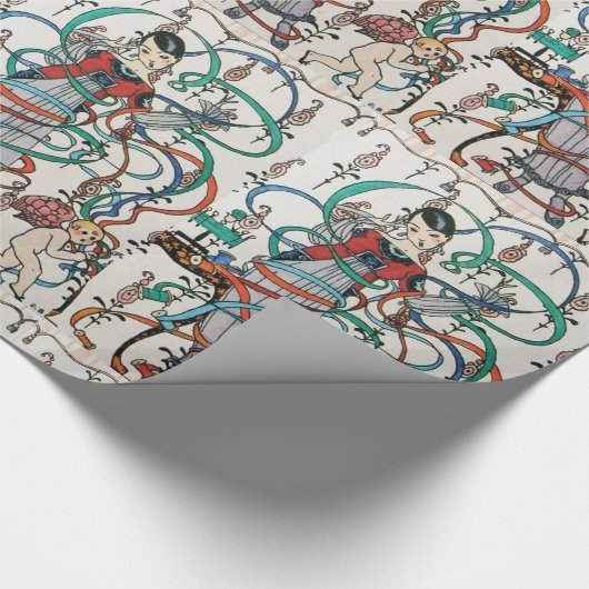 JONG MEISJE, KLEURRIJKE LINTEN DRAAIEN, CUPIDO Ver Cadeaupapier (Hoek)