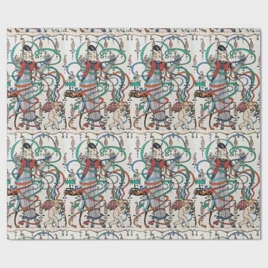 JONG MEISJE, KLEURRIJKE LINTEN DRAAIEN, CUPIDO Ver Cadeaupapier (Vlak)