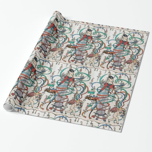 JONG MEISJE, KLEURRIJKE LINTEN DRAAIEN, CUPIDO Ver Cadeaupapier (Uitgerold)