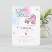 Jong Meisje Let's Roll Schaatsen Verjaardagsfeest Kaart (Staand voorkant)