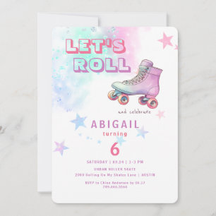 Jong Meisje Let's Roll Schaatsen Verjaardagsfeest Kaart
