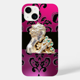 JONG MEISJE MET BLOEMEN ZWARTE ROZE DAMAST Amethis Case-Mate iPhone 14 Hoesje
