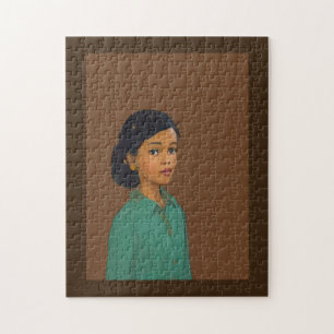  jong meisje met bruine huid groen shirt legpuzzel