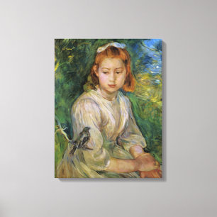 Jong Meisje Met Een Vogel (door Berthe Morisot) Canvas Afdruk