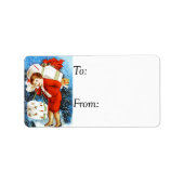 jong meisje met kerstcadeautjes Label (Voorkant)