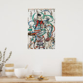 JONG MEISJE MET KLEURRIJKE LINTEN DIE ROND DRAAIEN POSTER (Keuken)