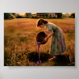 Jong meisje met kom posterprint muurkunst zonsonde poster
