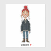 Jong meisje met rode muts en glimlach sticker (Vel)