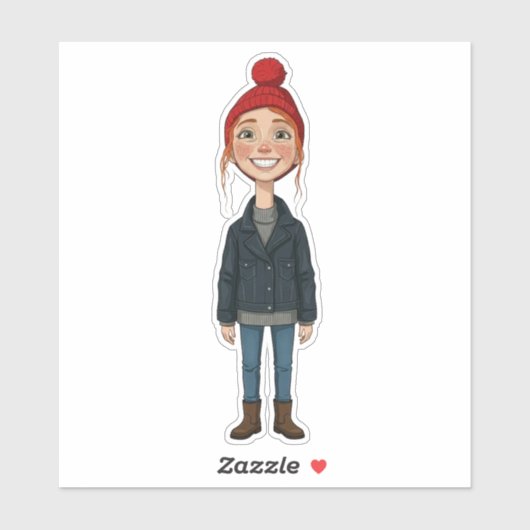 Jong meisje met rode muts en glimlach sticker (Vel)