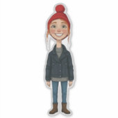 Jong Meisje met Rode Muts en Sticker (Voorkant)