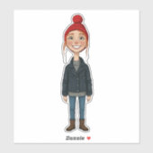 Jong Meisje met Rode Muts en Sticker (Vel)